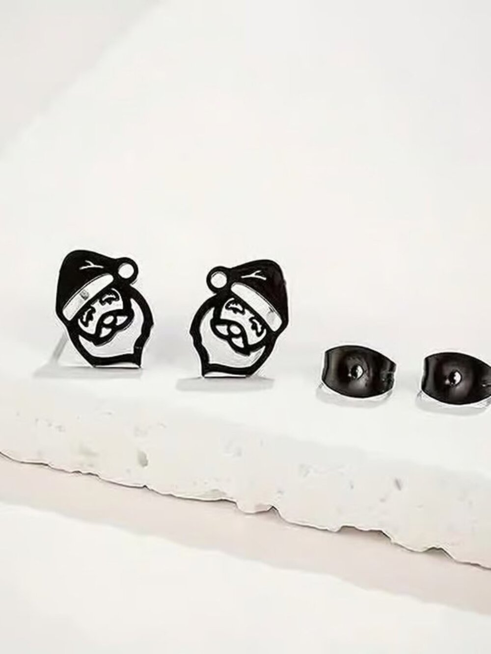 Black Stainless Steel SANTA CLAUS Stud Earrings